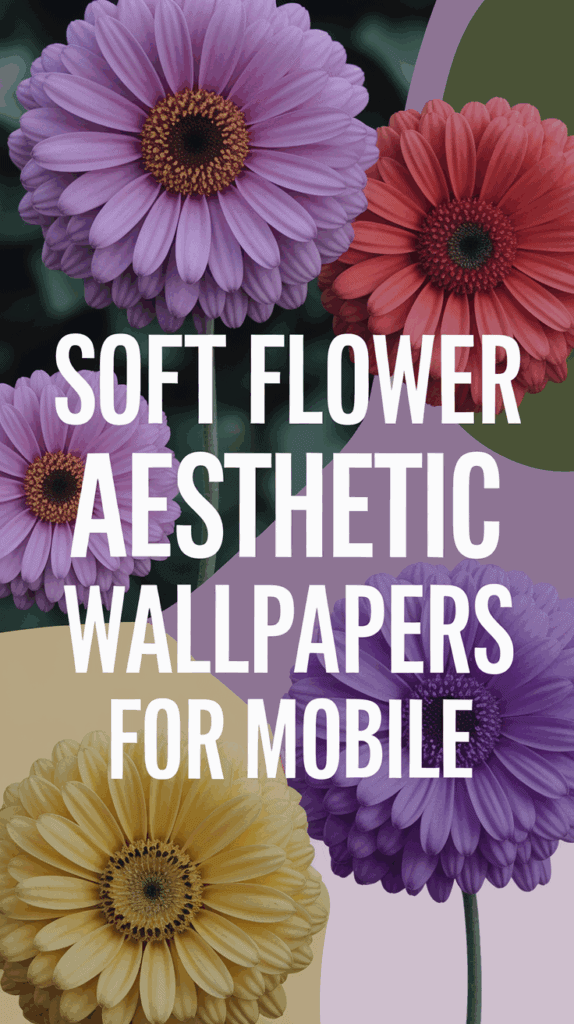 A promotional image featuring a variety of colorful flowers, with text reading "Soft Flower Aesthetic Wallpapers for Mobile."