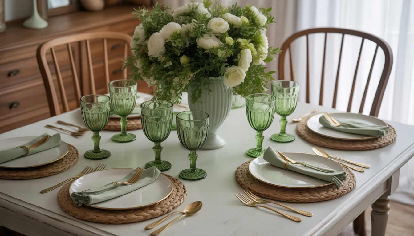 Vintage Table With Green Glassware Styling Ideas