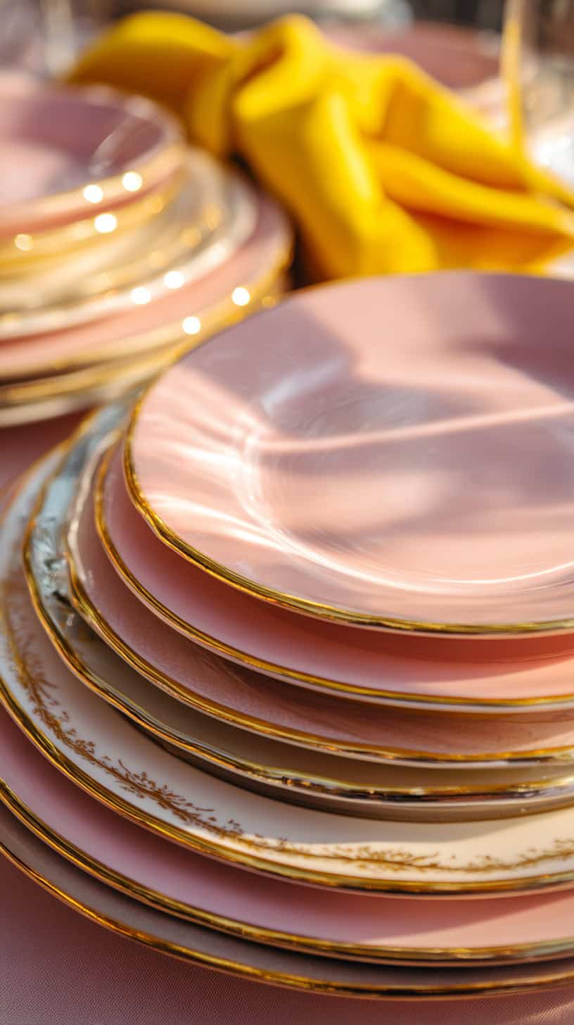 Gold-Rimmed Pink Plates - Image 1