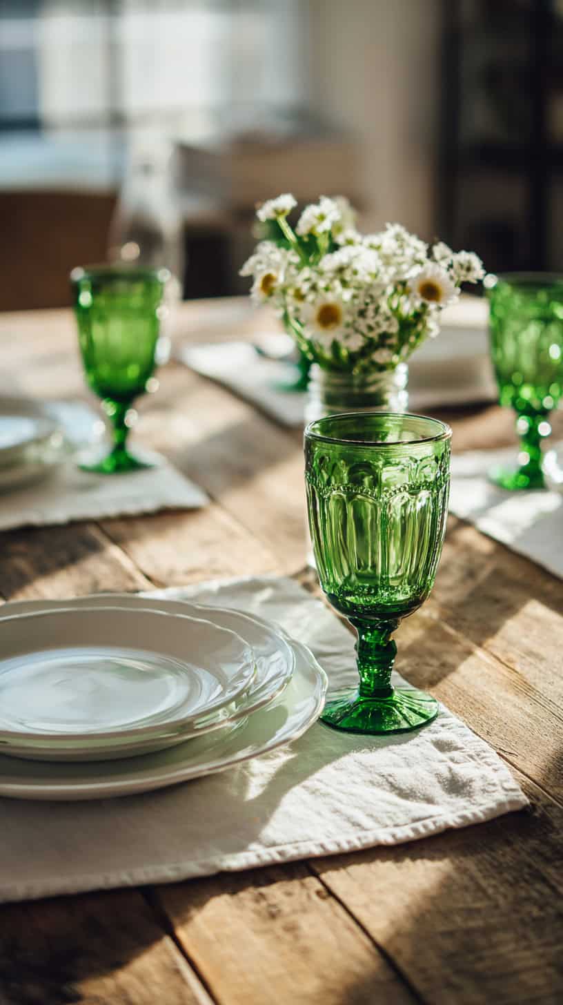 Green and White Glassware on Table Setups - Image 2