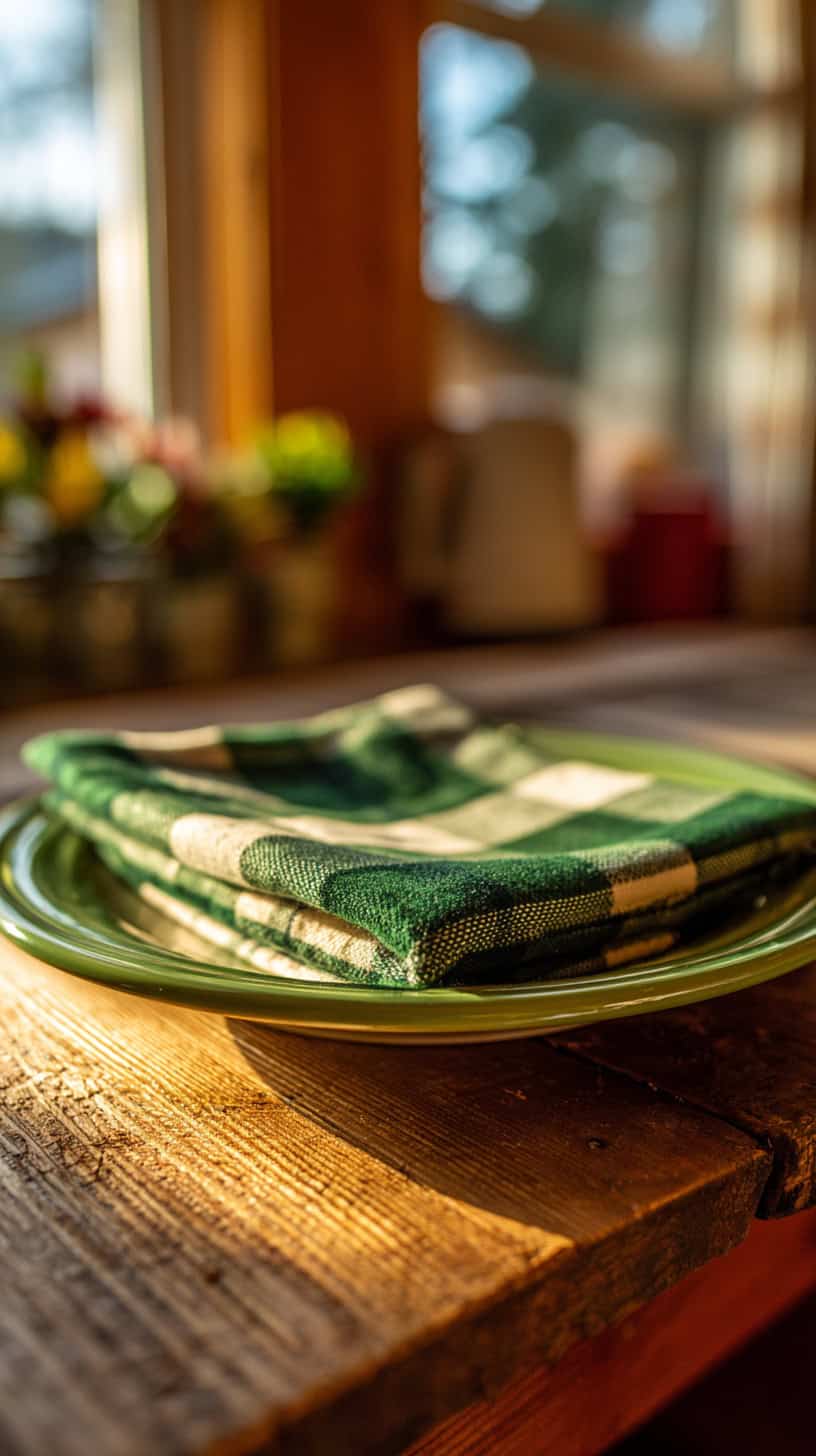 Green Plaid Napkin Fold - Image 2
