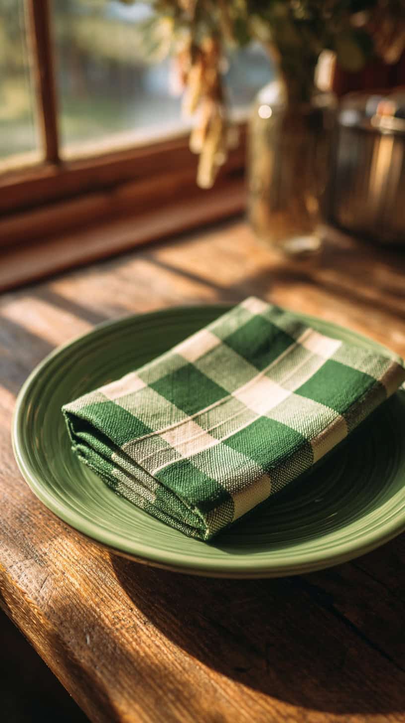 Green Plaid Napkin Fold - Image 1