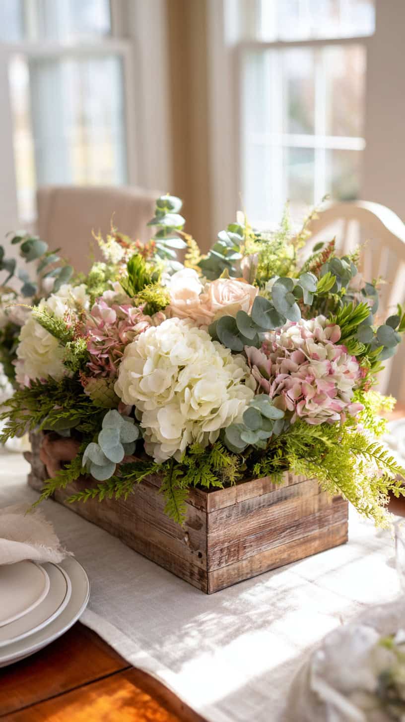 Hydrangea Greenery Wood Box - Image 1