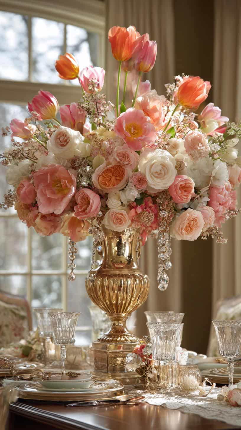 Jeweled Flowers in Gold Urn - Image 2