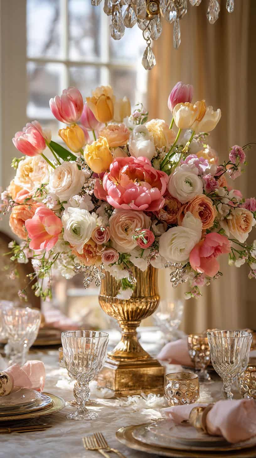 Jeweled Flowers in Gold Urn - Image 1