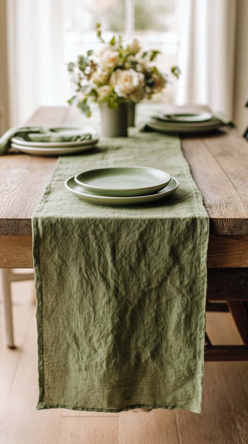 Olive Green Linen Runner - Image 2