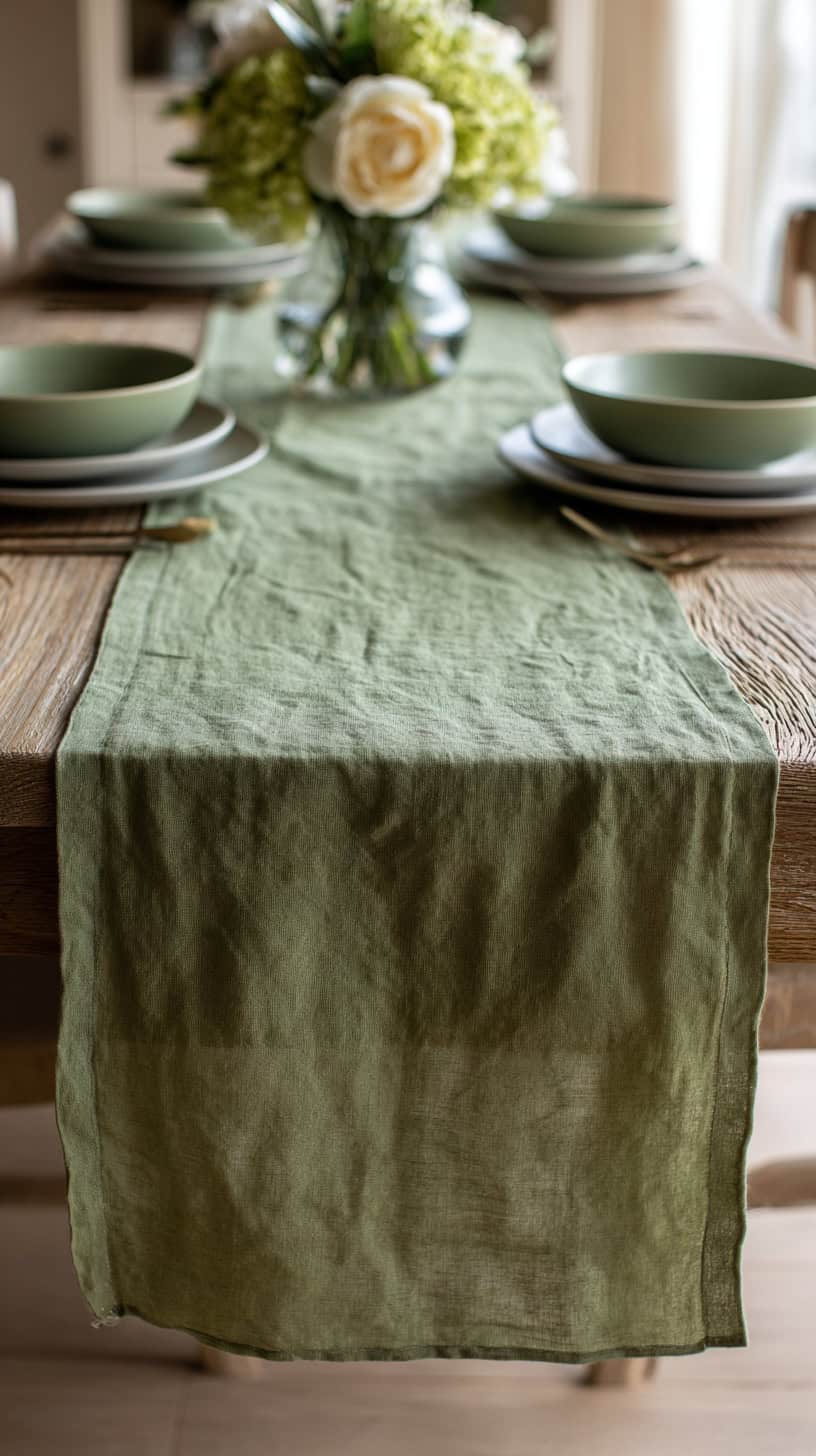 Olive Green Linen Runner - Image 1