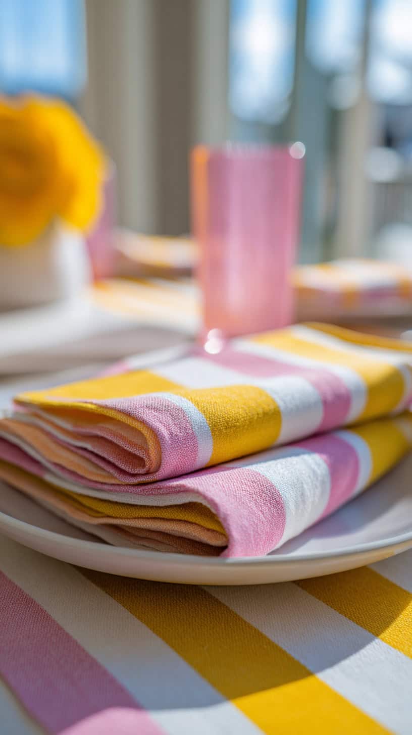 Striped Pink Yellow Linens - Image 2