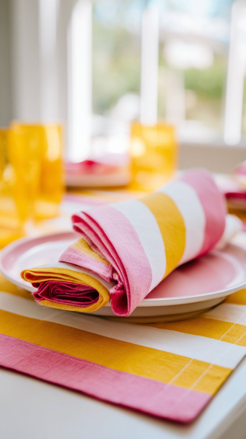 Striped Pink Yellow Linens - Image 1
