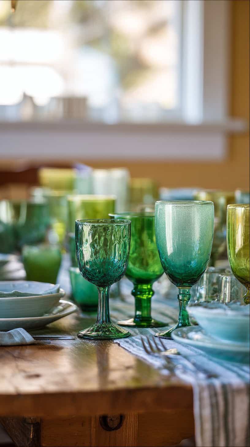 Vintage Green Goblets on Table for Fun Twists - Image 2