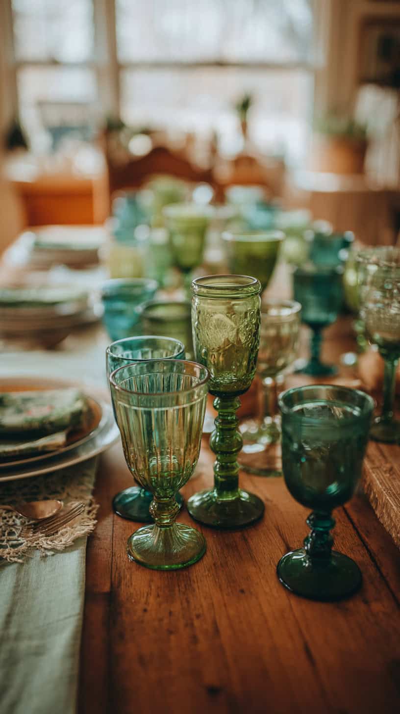 Vintage Green Goblets on Table for Fun Twists - Image 1