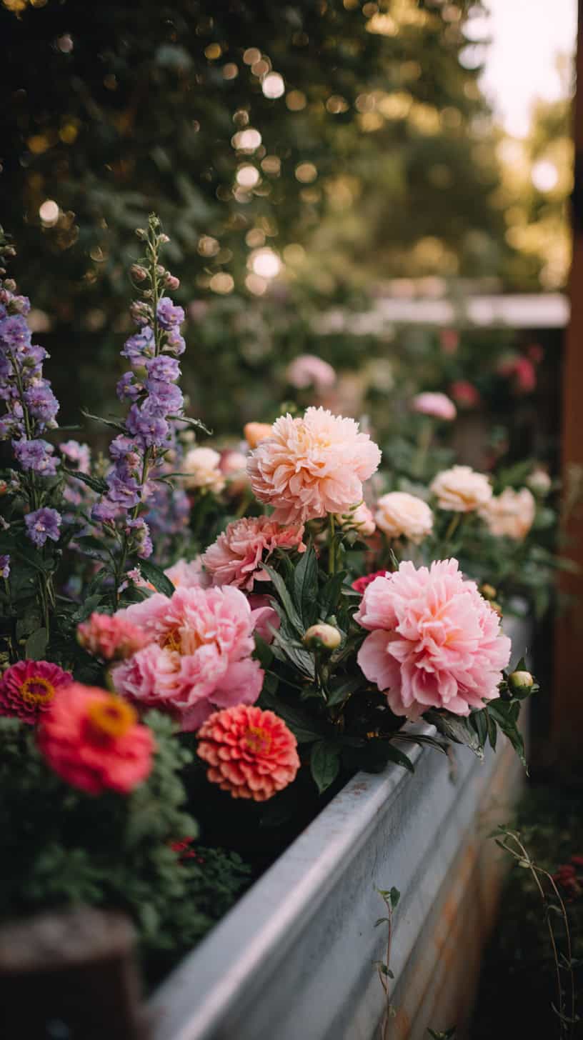 Flower-Filled Metal Planter - Image 2