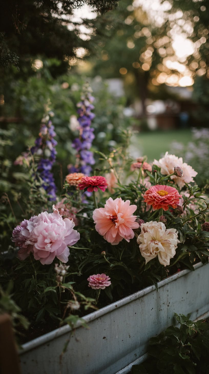 Flower-Filled Metal Planter - Image 1
