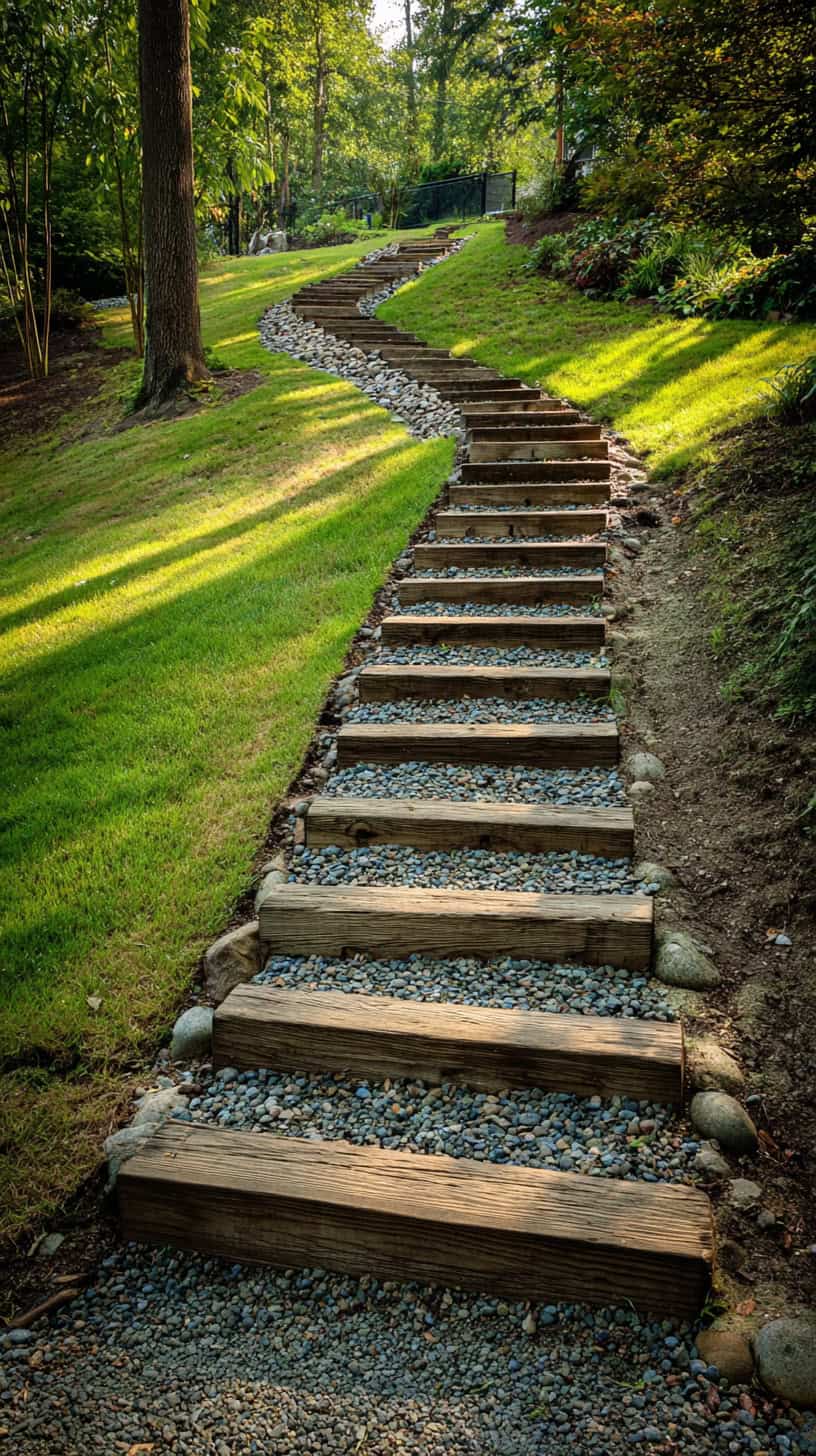 Stairs and Paths for Slope Backyard Landscaping Ideas - Image 2