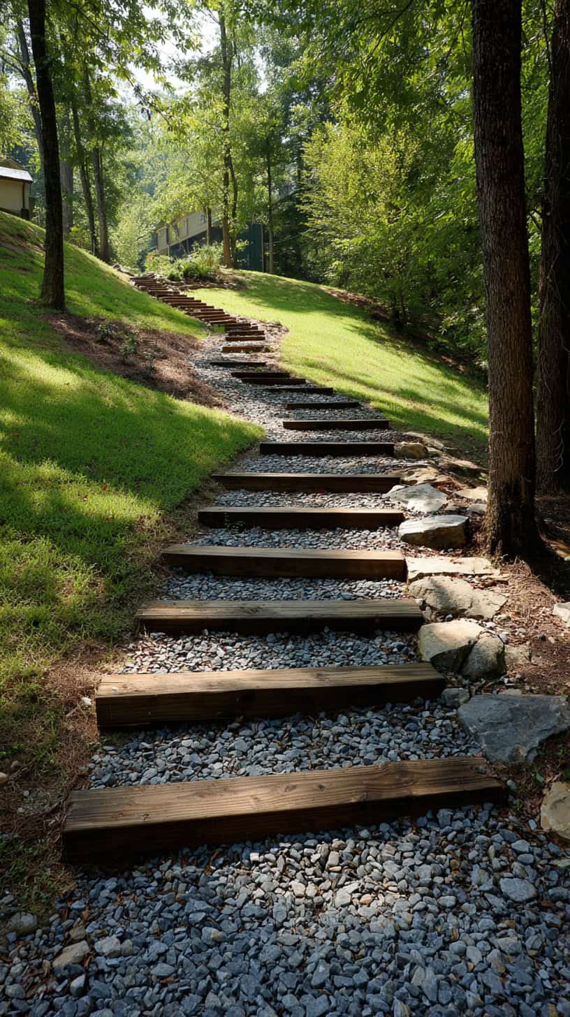 Stairs and Paths for Slope Backyard Landscaping Ideas - Image 1