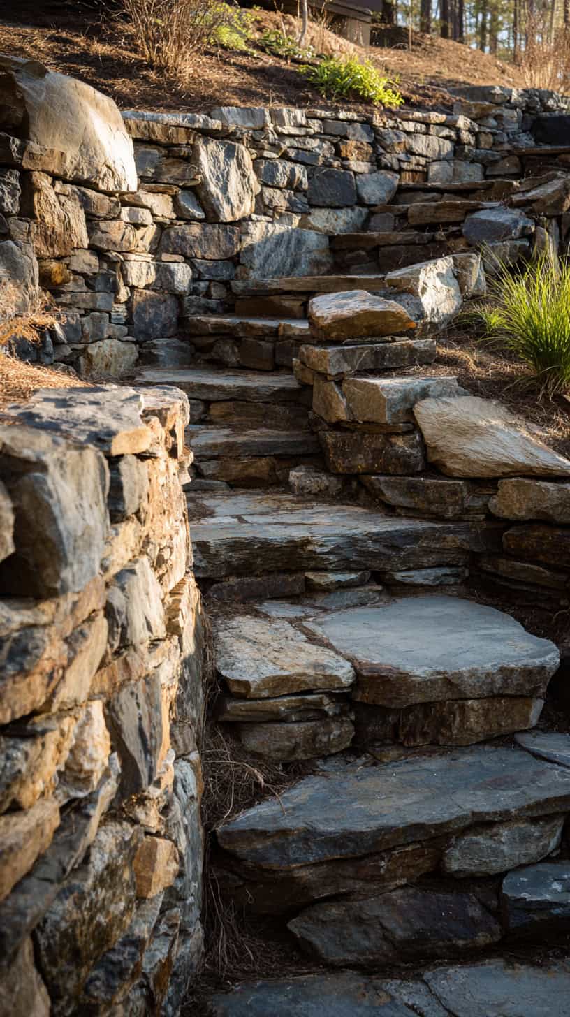 Steep Hill Landscaping Ideas with Rock Walls and Steps - Image 1