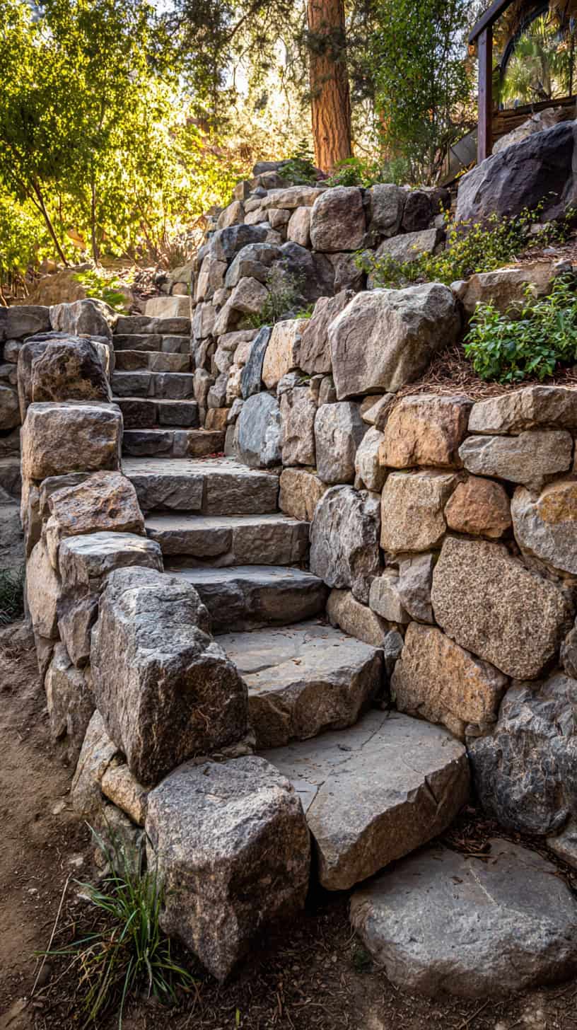 Steep Hill Landscaping Ideas with Rock Walls and Steps - Image 2