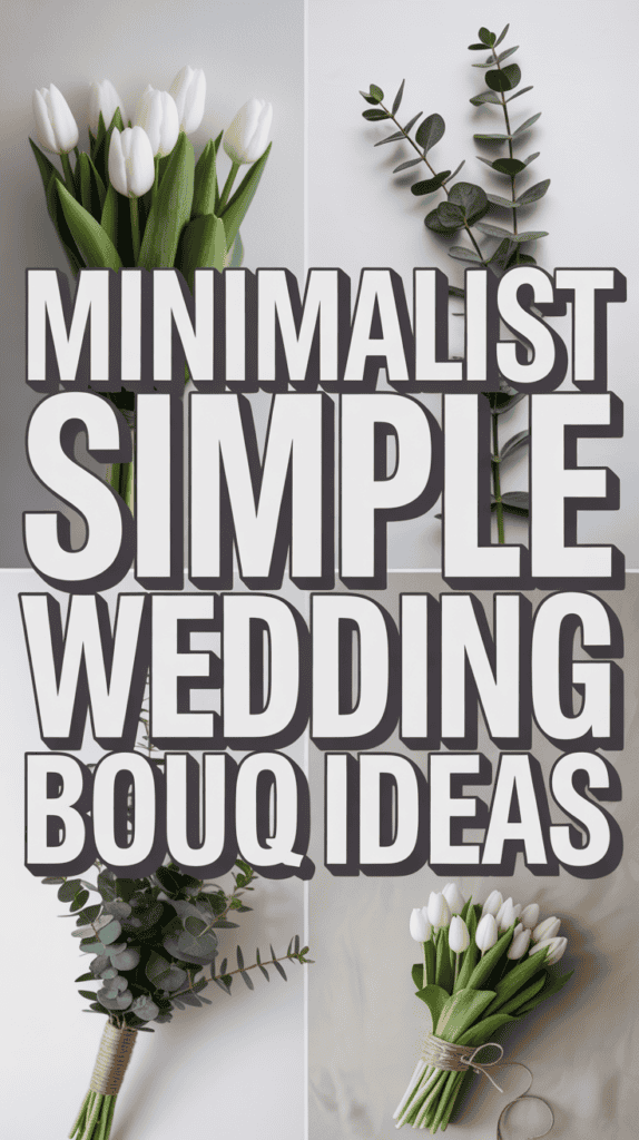 A collage of minimalist wedding bouquets with white tulips and eucalyptus against a light background.