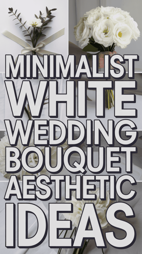 Collage of white wedding bouquets with text "Minimalist White Wedding Bouquet Aesthetic Ideas."
