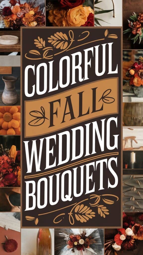 Collage of vibrant fall wedding bouquets with text: "Colorful Fall Wedding Bouquets."