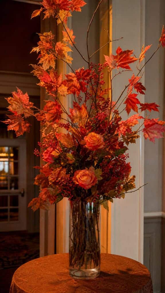 Bright Orange and Red Foliage Focused Arrangements