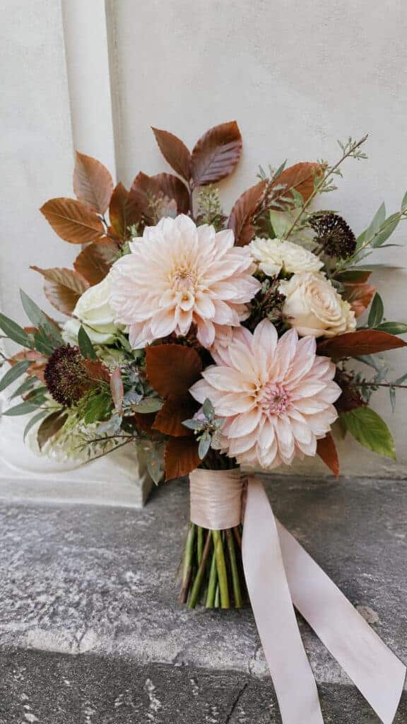 Blush Dahlias With Copper Beech Branches