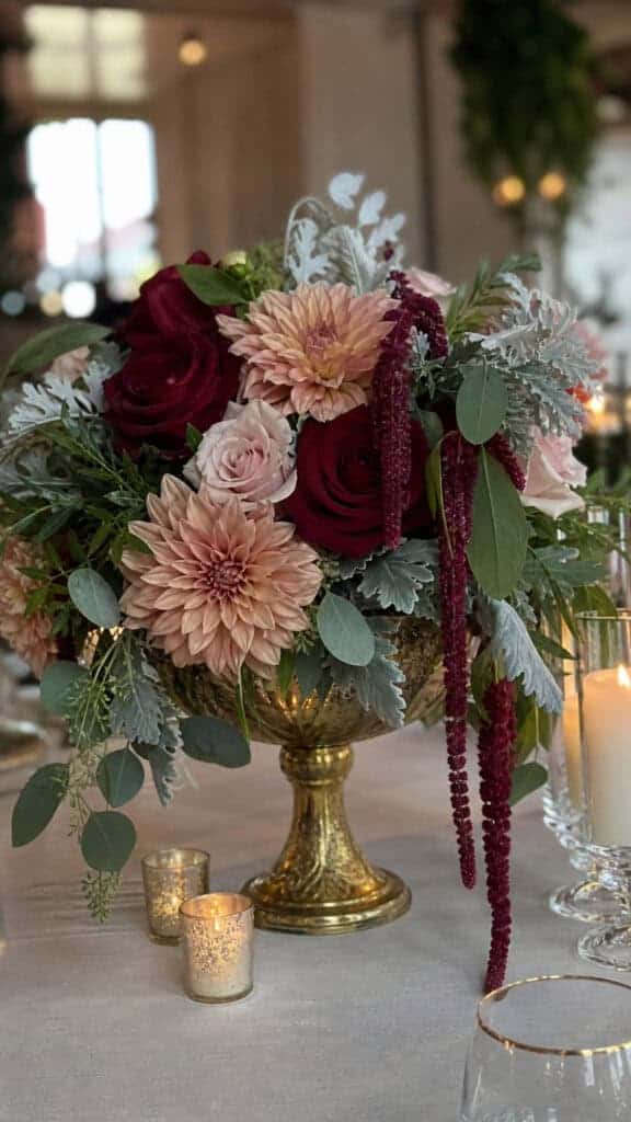 Burgundy and Blush Rose Arrangements