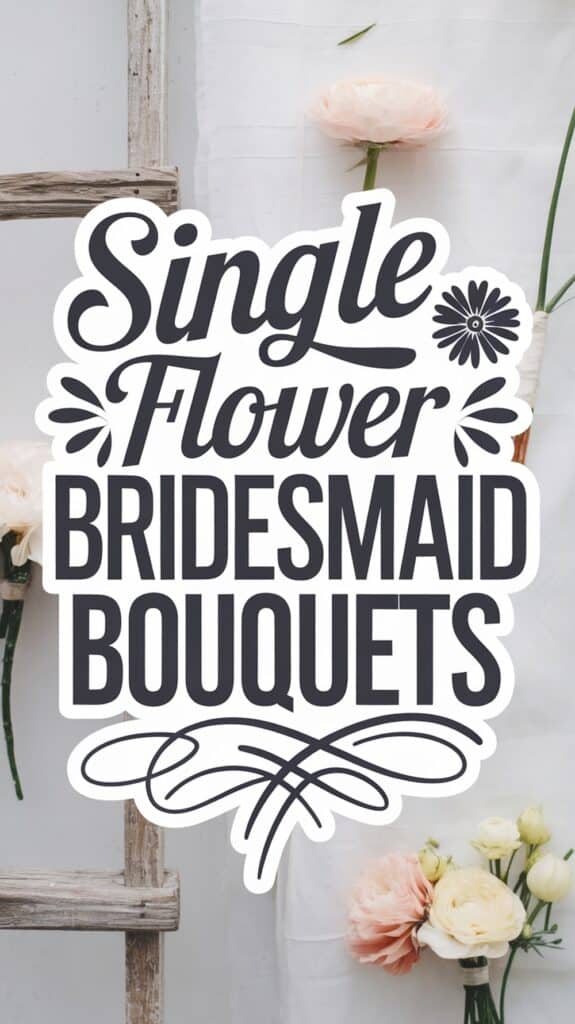 Sign reads "Single Flower Bridesmaid Bouquets" with flowers in the background.