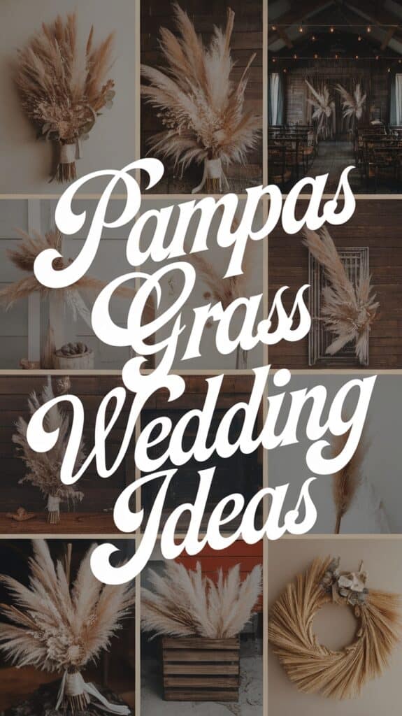 Collage of wedding setups featuring pampas grass arrangements with the text "Pampas Grass Wedding Ideas."