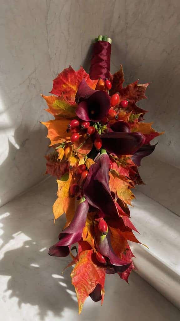 Calla Lily and Fall Foliage Elegance