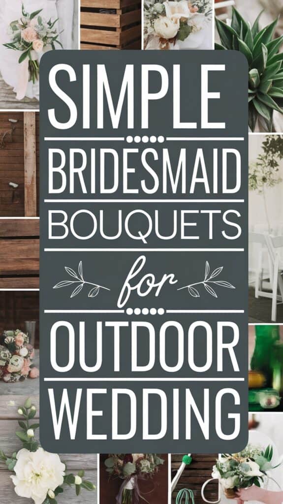 Collage of simple bridesmaid bouquets for an outdoor wedding in various styles and colors.