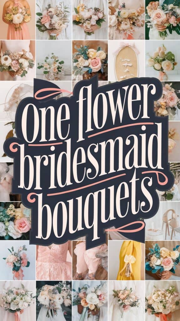 Collage of various bridesmaid bouquets with central text reading "One flower bridesmaid bouquets."