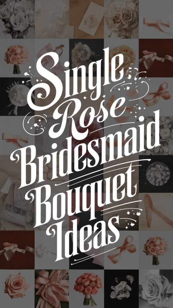 Collage of bridesmaid bouquet ideas featuring pink roses, white flowers, and ribbons, with text overlay reading "Single Rose Bridesmaid Bouquet Ideas."