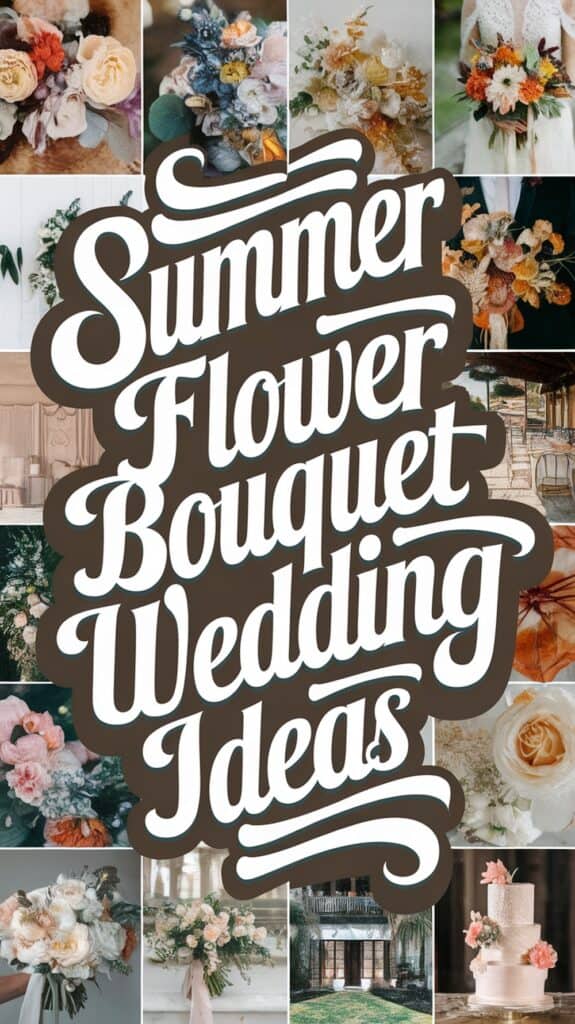 Collage of floral bouquets with the text "Summer Flower Bouquet Wedding Ideas" in bold script.