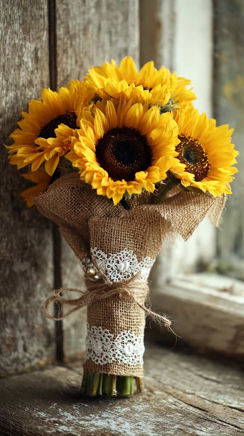 Sunflowers with Burlap Wrap - Image 1