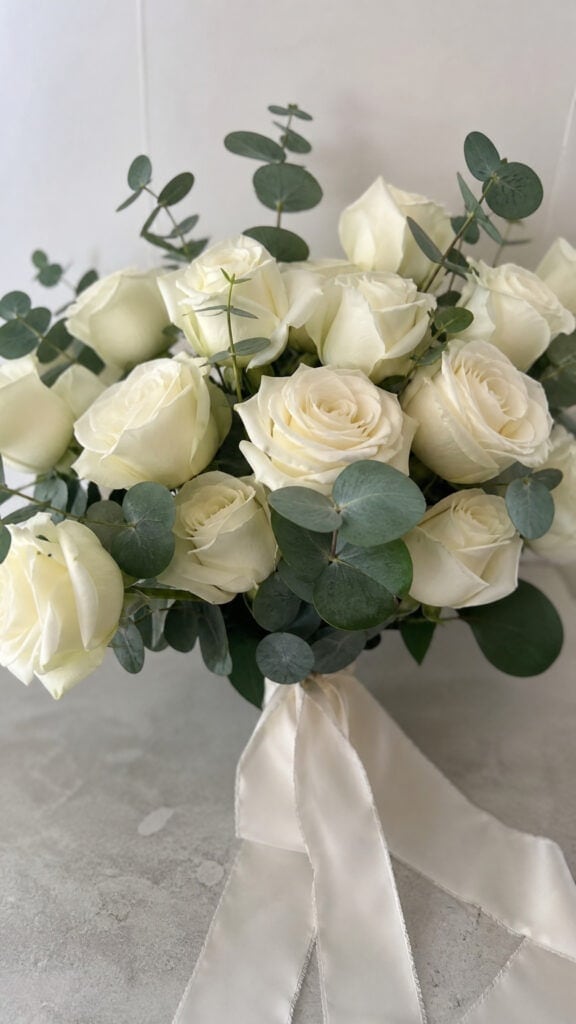 Classic White Roses with Eucalyptus Leaves