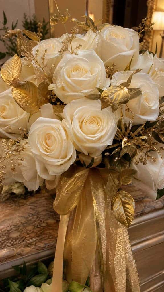 White Roses with Gold Accents