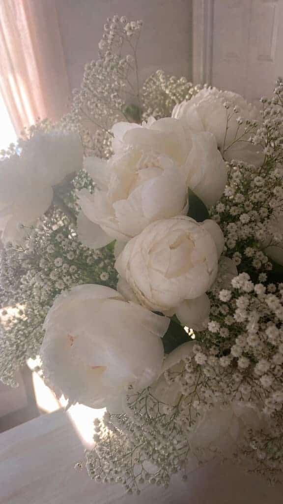 White Peonies with Baby's Breath Clouds