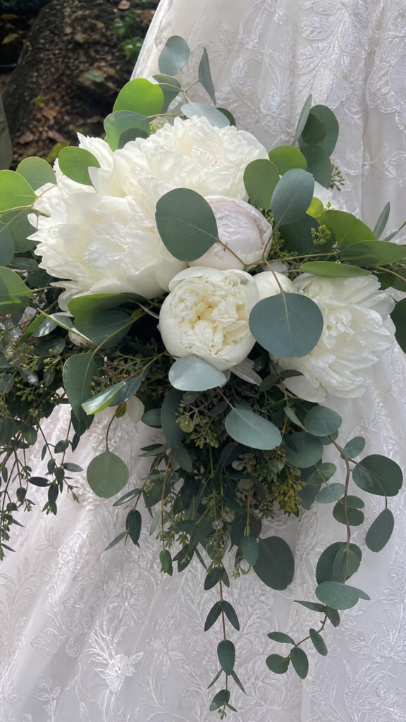 White Peonies with Eucalyptus Accents
