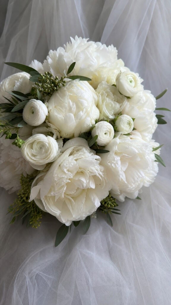 White Peonies with Ranunculus Companions