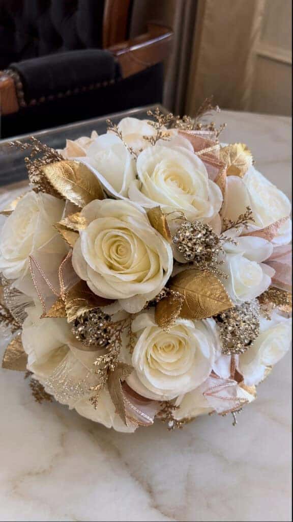 White Roses With Metallic Accents