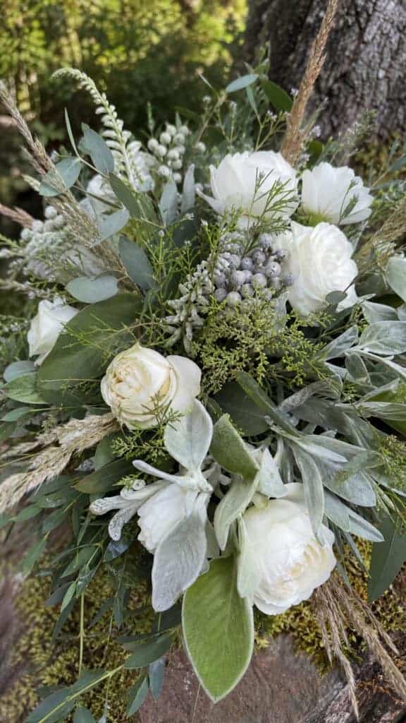 Bohemian White Garden Roses with Mixed Foliage