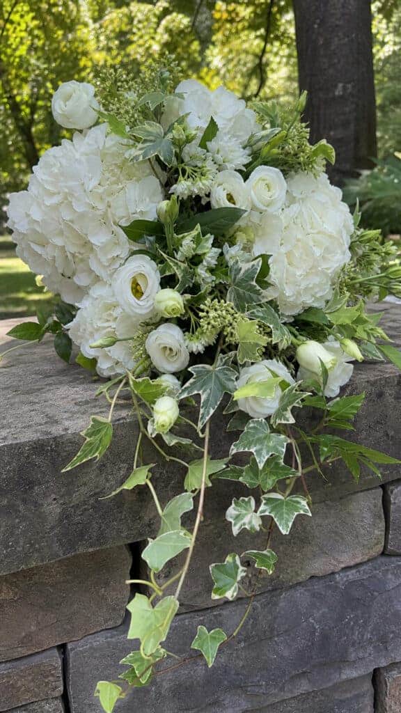Romantic White Hydrangeas with Ivy Cascades