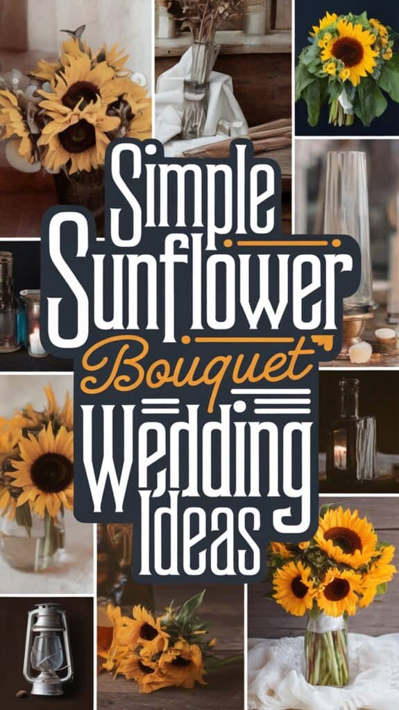 Collage of sunflower arrangements with the text "Simple Sunflower Bouquet Wedding Ideas" in the center.