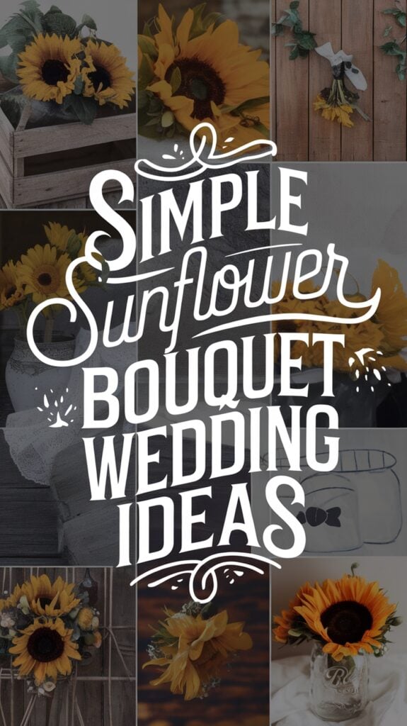 Collage of sunflower bouquets and decorations with the text "Simple Sunflower Bouquet Wedding Ideas" in the center.