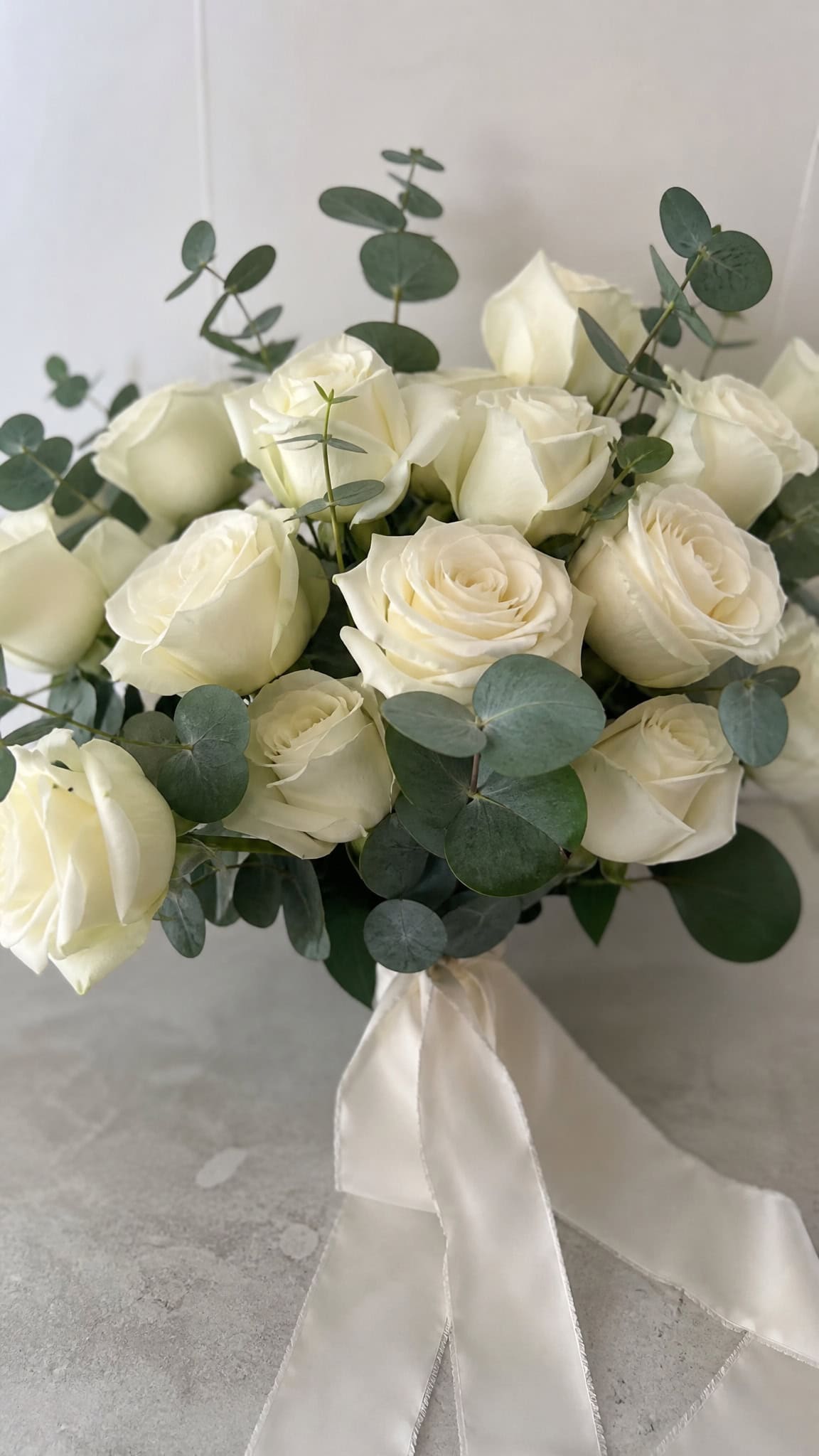 Classic White Roses with Eucalyptus Leaves