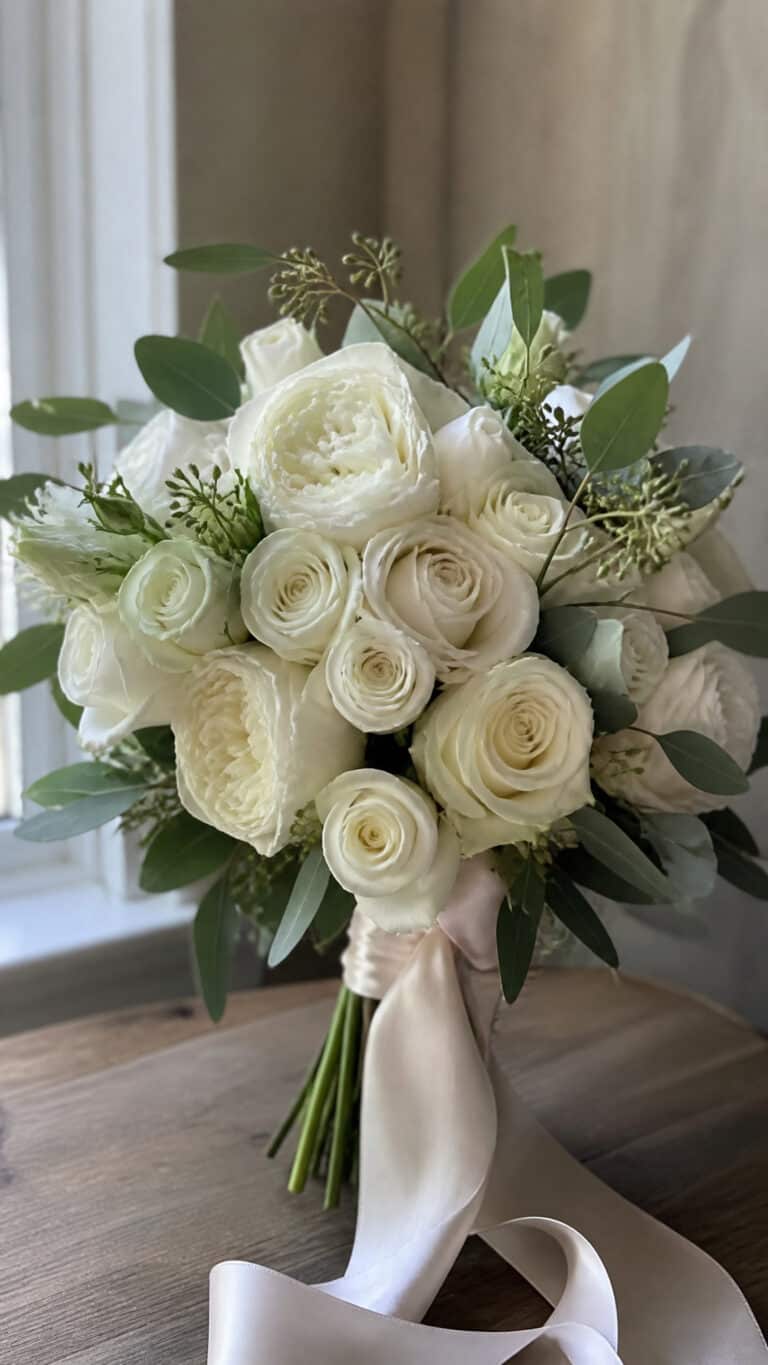 Classic All-White Rose Bouquets