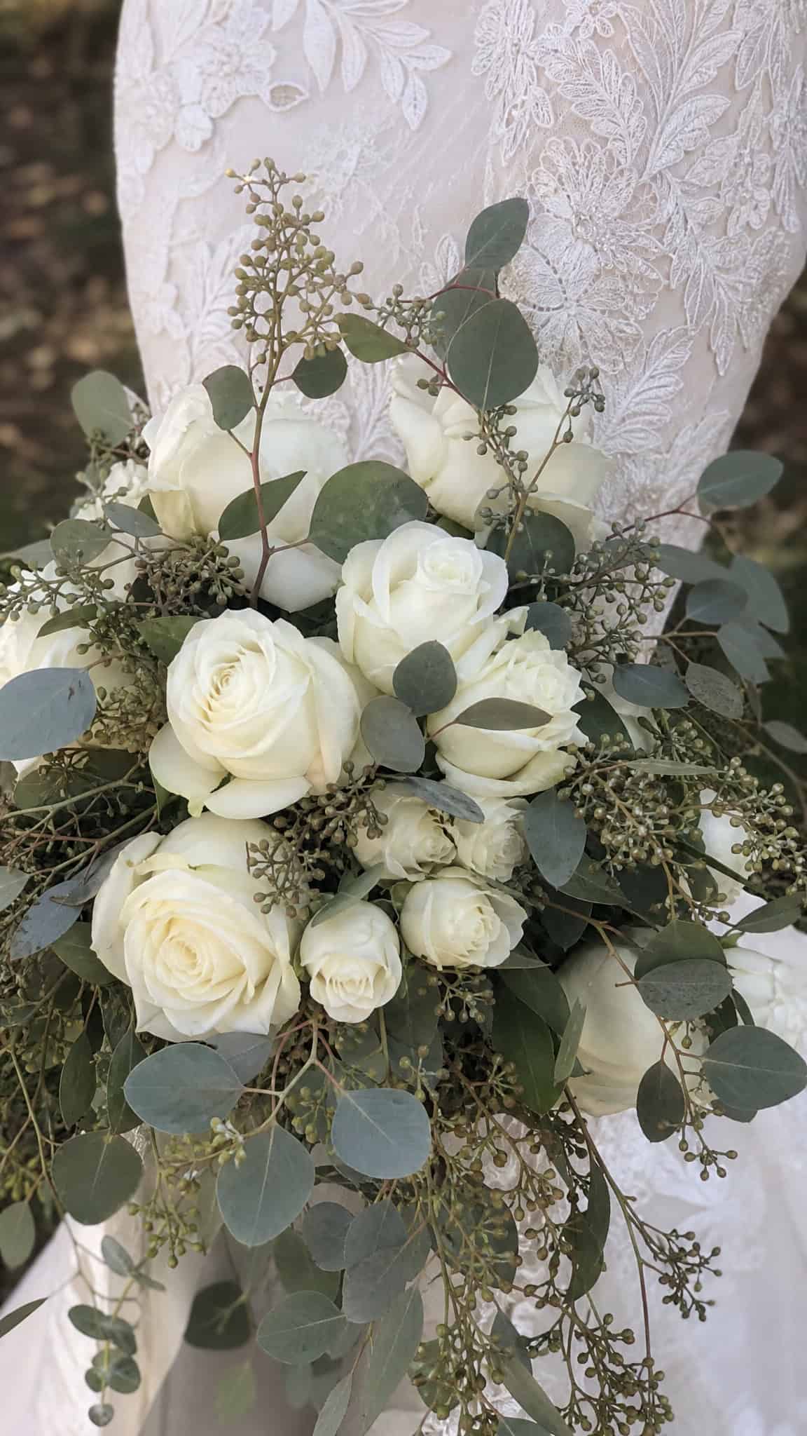 Classic White Roses and Eucalyptus Combinations
