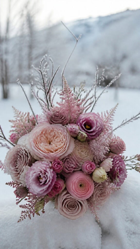 Blush and Mauve With Frosted Branches for Soft Romance