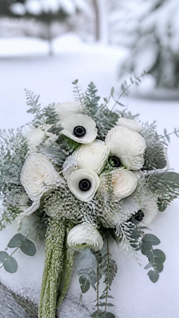 Frosted Eucalyptus and White Blooms for Ethereal Romance